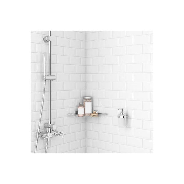 8 Polished White Ceramic Corner Shelf Elegant Shower Shelf with a Drain  Hole (Two sided Tapes Included)